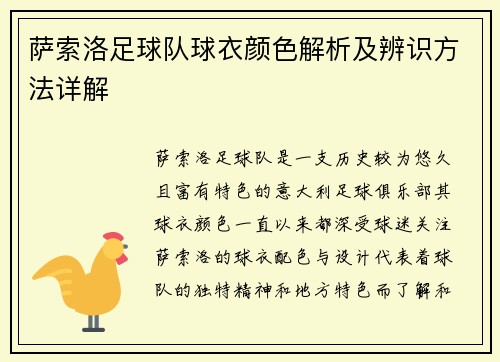 萨索洛足球队球衣颜色解析及辨识方法详解 萨索洛足球队球衣颜色解析及辨识方法详解